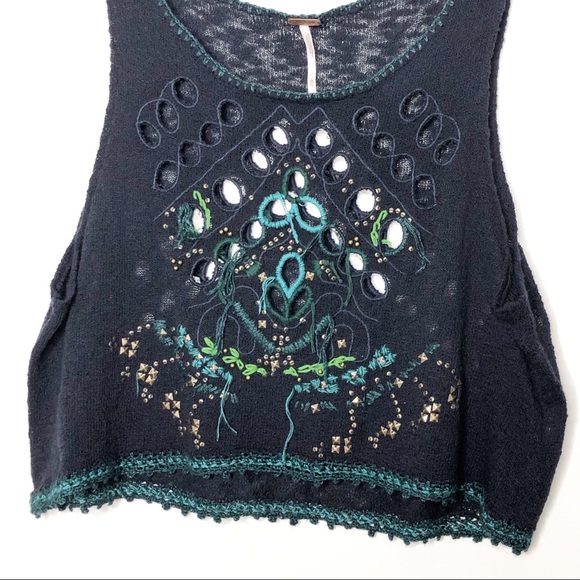 Free People | Boho Blue Knit Tank Top Size XS - Picture 3 of 5